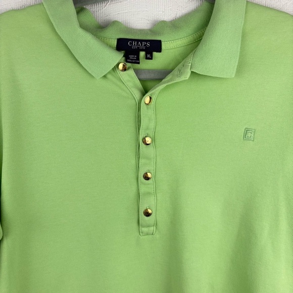 VTG Chaps Lime Green Polo Shirt Gold Snaps Quarter Sleeve Y2K 90s 100% Cotton XL - Picture 5 of 9